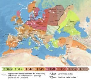 Verspreiding van de Zwarte Dood in Europa en het Nabije Oosten (1346-1353)