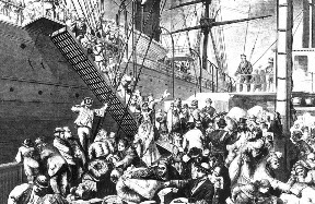 Boarding the ship, 1874