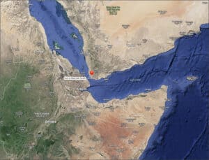 The Bab-el-Mandeb, meaning Gate of Tears in Arabic, is a strait between Yemen in the Arabian Peninsula, Djibouti, and Eritrea, north of Somalia, in the Horn of Africa, connecting the Red Sea to the Guardafui channel and the Gulf of Aden. It is also called Mandab Street in English language.