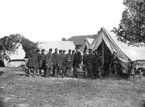 Custer, at far right, was with President Lincoln at the Battle of Antietam in 1862.