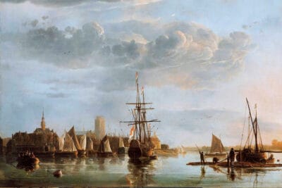 Oil painting on canvas, View of Dordercht (from the Maas) by Aelbert Cuyp (Dordrecht 1620 –Dordrecht 1691), signed bottom left: A Cuyp, 1650.