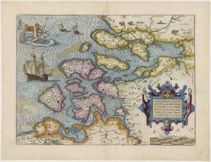 Zelandicarum Insularum exactissima et nova descriptio, Auctore D. Jacobo a Daventria. Cartographer: Jacob van Deventer. This map is the first atlas map of Zeeland. The map was issued in 1602 in Antwerp. Zeeland is the part of Holland where the Kloosterman family has there roots, around 1550.