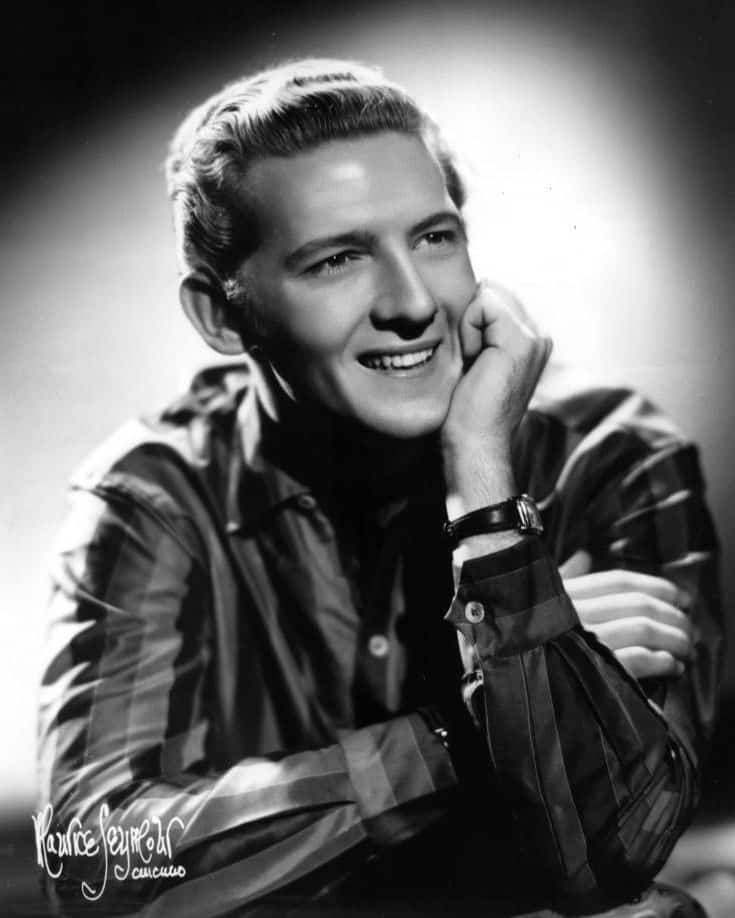 Publicity photo of Jerry Lee Lewis. Date 10 July, but the date stamp is blurred. The year is either 1956 or 1958.