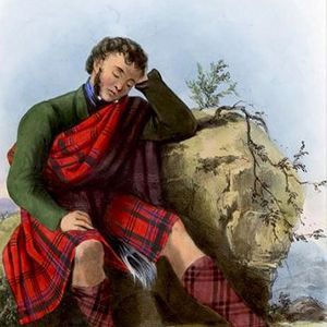 Een geromantiseerde afbeelding uit het Victoriaanse tijdperk van een lid van de clan door R.R. McIan, uit The Clans of the Scottish Highlands, gepubliceerd in 1845.