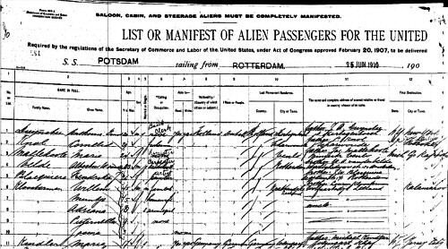 Passengerlist 25-06-1910 Willem Kloosterman